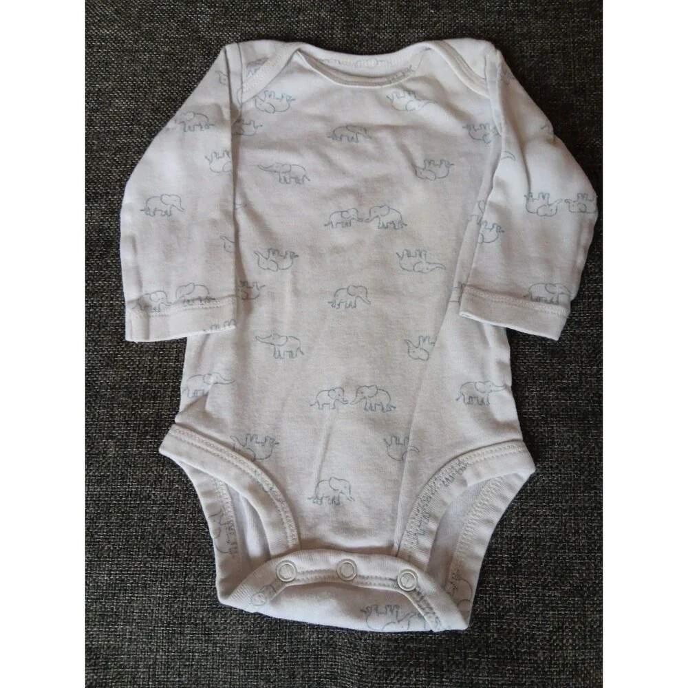 Carters Shirt 3 month Boys White Long sleeve Snap Bottom Elephants